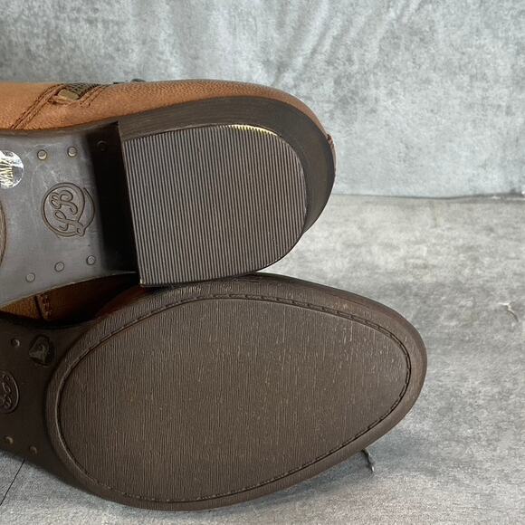 LUCKY BRAND Women's Toffee Barillos Leather Basel Double Side-Zip Block-Heel - Picture 7 of 13